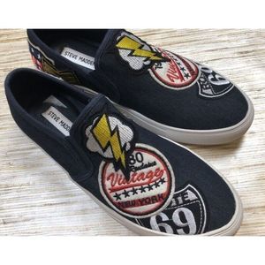 L-21 Steve Madden Mens Wasdin Denim Sneakers Navy Blue Slip-On Patchwork 7.5